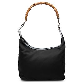 Gucci Black Nylon Bamboo Shoulder Bag