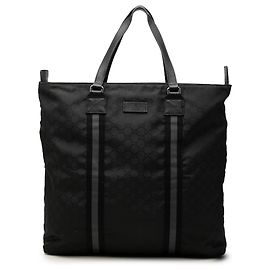 Tote Gucci in nylon GG nero con banda Web