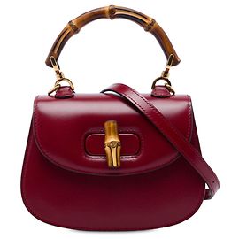 Gucci Red Mini Calfskin Web 1947 Bamboo Top Handle Bag
