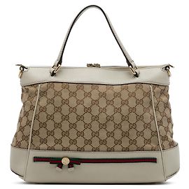 Borsa Mayfair Gucci in tela GG beige con banda Web