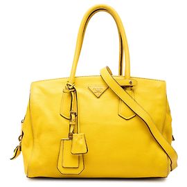 Bolsa Prada Yellow Vitello Daino Zip Top Satchel