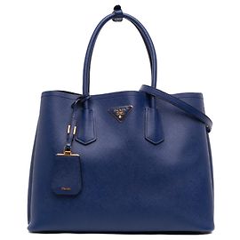 Prada Blue Large Saffiano Cuir Double Satchel