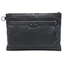 Balenciaga Motocross Classic Clip Clutch L aus schwarzem Lammleder