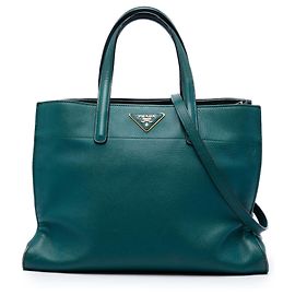 Sac Tote Prada Blue Saffiano Soft Triple Pocket
