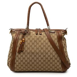 Saco Tote Convertível Gucci Bella em Lona GG Bege
