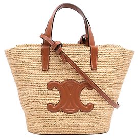 Céline Celine Beige Teen Supple Raffia Cuir Triomphe Classic Panier Tote