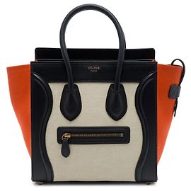 Céline Celine Bolso Tote Luggage Micro de Lona Tricolor y Cuero Marrón