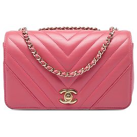 Chanel Pink Mini Chevron Calfskin Statement Flap