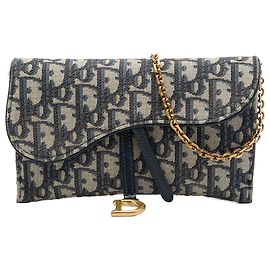 Autre Marque Dior Blue Oblique Canvas Saddle Wallet On Chain