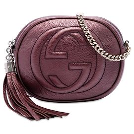 Gucci Mini Borsa a Tracolla Soho in Pelle di Vitello Martellata Metallizzata Viola con Catena