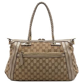 Bolso Satchel Gucci Bella de lona GG beige