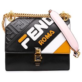 Fendi Black Fila Mania Small Multicolor Zucca Embossed Leather Kan I Crossbody