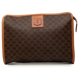 Céline Celine Brown Macadam Coated Canvas Clutch