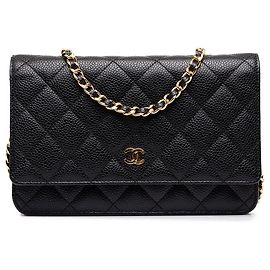 Chanel Black CC Quilted Caviar Wallet on Chain
