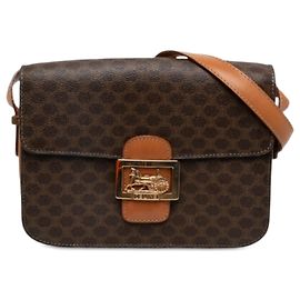 Céline Celine Brown Macadam Coated Canvas Horse Carriage Crossbody