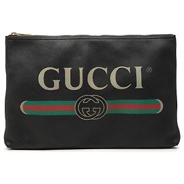 Clutch Gucci de piel negra con logo