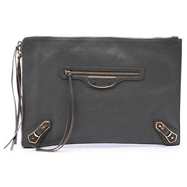 Clutch Balenciaga Gray Goatskin Motocross Classic Metallic Edge