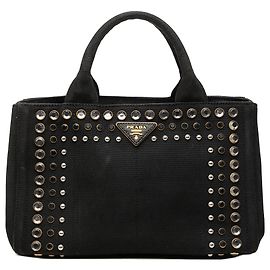Bolso de mano Prada en lona Canapa negra con tachuelas