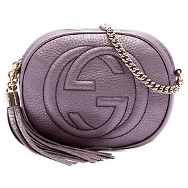 Gucci Mini Bolso Bandolera Soho de Piel de Ternera Granulada Metalizada Morada con Cadena