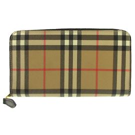 Portafoglio lungo Burberry Check Beige con chiusura zip arrotondata