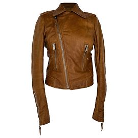 Chaqueta Biker con cremallera Balenciaga en piel de cordero marrón