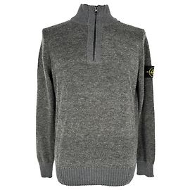 Stone Island Strickpullover mit halbem Reißverschluss aus grauer Wolle