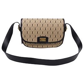 Autre Marque  Saint Laurent Monogram All-Over Logo Canvas Satchel in Camel Brown Nylon Canvas