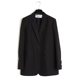 Valentino Garavani Black Wool Silk Crepe Blazer Jacket