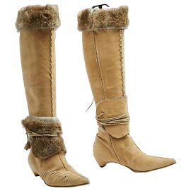 Christian Dior John Galliano Botas em Camurça Bege Bico Fino