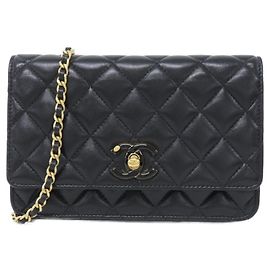 Portafoglio con catena Chanel in lambskin nero AP3938
