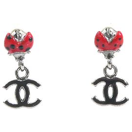 Chanel Ladybug Stecker-Ohrringe in Rot und Gunmetal