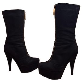 Stivali con tacco platform in camoscio nero Fendi
