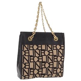 Céline CELINE Chain Tote Bag Leather Beige Gold Auth 202538A