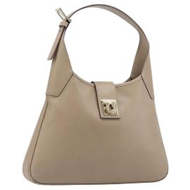 Borsa a tracolla Salvatore Ferragamo Gancini in pelle beige e oro autentica 206791A