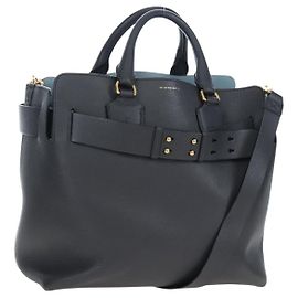 Bolso de mano BURBERRY de cuero 2way Gris Oro Auth 206737A