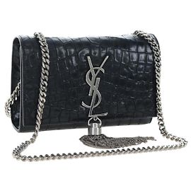 Autre Marque Borsa a tracolla Saint Laurent Chain Kate in pelle nera e argento Auth 206718V
