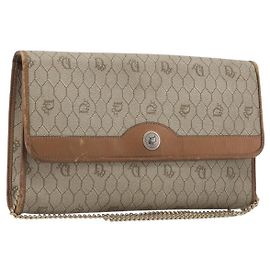Sac à épaule Christian Dior Honeycomb Canvas Chain PVC Beige Gold Auth 207466