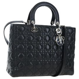 Christian Dior Canage Lady Dior Large Bag Lamb Skin 2way Black Auth BA16035V