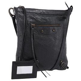 Bolsa de Ombro Plana Balenciaga Classic em Couro Preto 310250 Auth LN024V