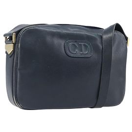 Christian Dior Schultertasche Leder Navy Gold Auth 207524