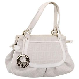 Sac cabas FENDI Zucca Canvas PVC White Gold ANF 108 Auth 205396V