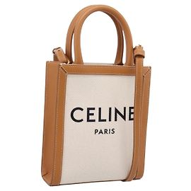 Céline Bolso de mano CELINE Mini Vertical Cabas Canvas 2way White Gold Auth BA15762M