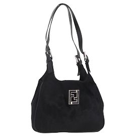 Saco Tote FENDI Harako Leather Black Silver Auth 206741V
