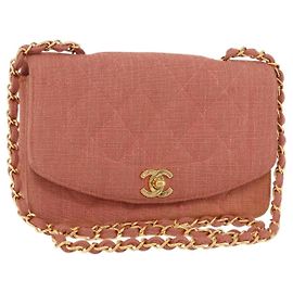 CHANEL Matelasse Diana Flap Chain Bag Canvas Orange Gold CC Auth BA15758SAV
