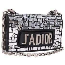 Sac à épaule à chaîne Christian Dior J'adior en cuir noir et argent Auth ka6468SAM