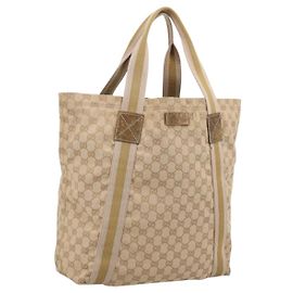 Borsa Tote GUCCI GG Canvas Sherry Line Beige 189669 Auth 206693
