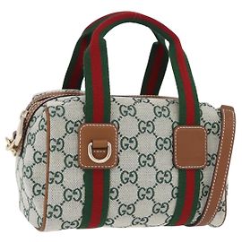 Borsa a mano GUCCI GG Canvas Web Sherry Line 2way Green Gold 856055 Auth ka6448M