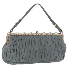 Bolsa de ombro Miu Miu Matelassé com strass em camurça cinza ouro Auth BA15755V