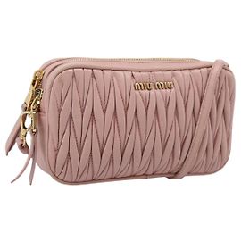 Bolsa de Ombro Miu Miu Matelassé Couro Rosa Ouro Auth 205992V