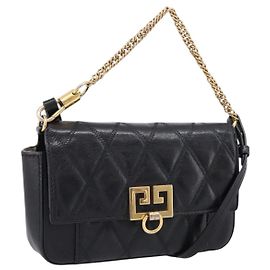 GIVENCHY Shoulder Bag Leather 2way Black Gold Auth 207635A